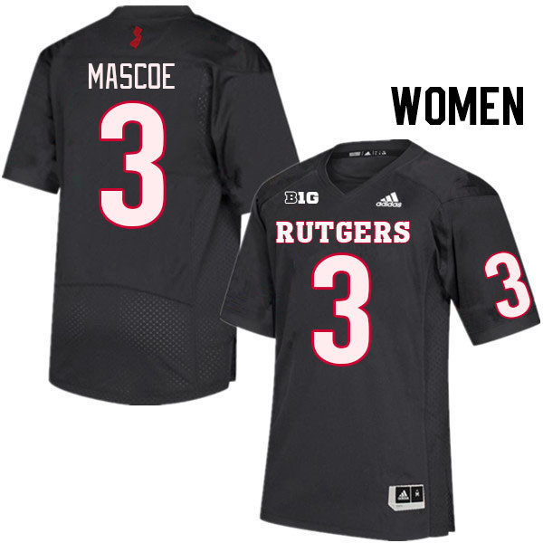Women #3 Bo Mascoe Rutgers Scarlet Knights College Football Jerseys Stitched Sale-Black